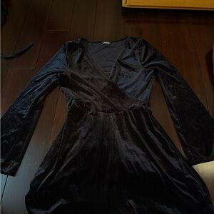 Express Black faux velvet ribbed dress